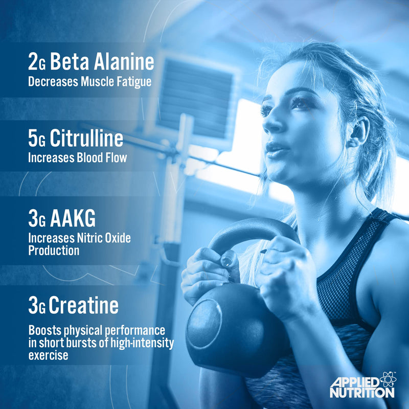 Applied Nutrition Pump 3G Pre Workout Energy Drink Focus & Performance, Creatine Monohydrate, AAKG, Citrulline, Beta Alanine, Caffeine Vitamin B Gold Complex, ICY Blue Raz, 375 g 375 g (Pack of 1)