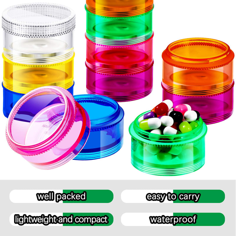 Sieral 2 Pieces 7 Days Stackable Pill Organizer Round Weekly Containers | Tower Design with Secure Lids, 7 Individual Cases per Set for Travel, Ideal for Medications Vitamins Supplements Storage