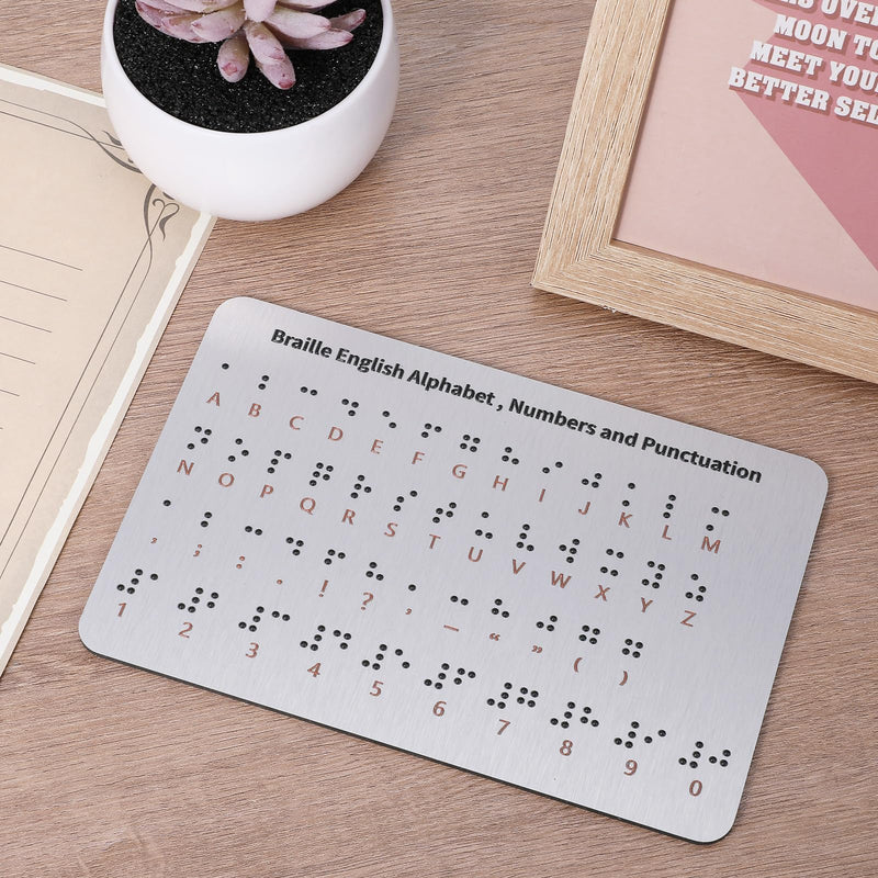 Braille Alphabet Board, Aluminum Letter Fingerboard Portable Teaching Aid Board Braille Gifts Alphabet Chart Visually Impaired Products for Beginners Blind Children Adults(Sliver)