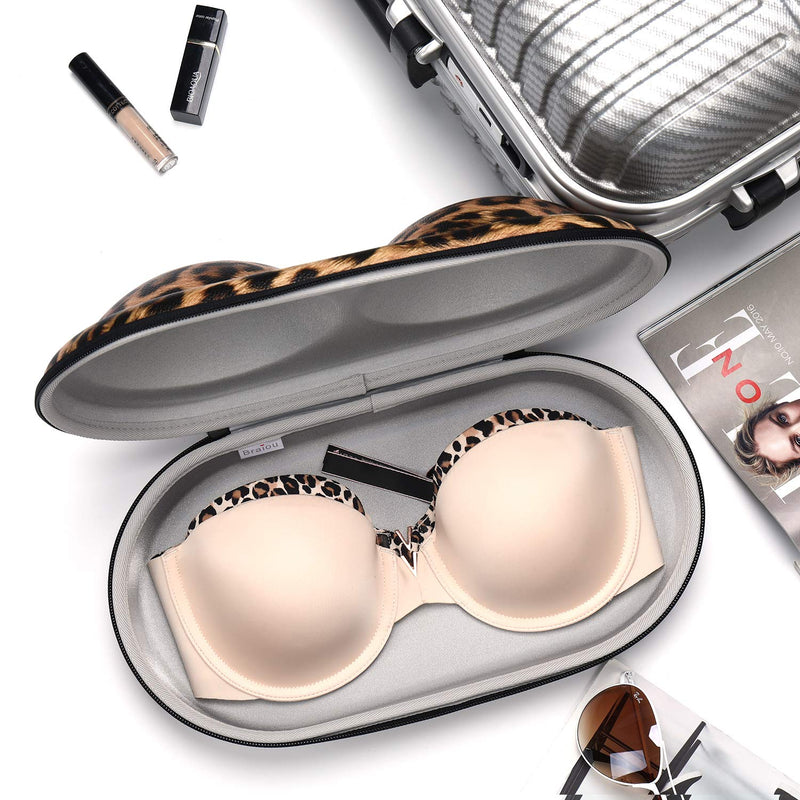 Bra Case Premium Lingerie Travel Bag Leopard Print Underwear Organizer Bag for A-C Cup (Yellow) Yellow