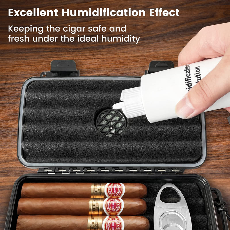 [Australia] - Flauno Travel Cigar Humidor Case - Portable Cigar Box with Humidifier Disc & Cigar Cutter | Waterproof | Crushproof | Airtight | Durable (Holds up to 5 Cigars) Holds up to 5 Cigars 