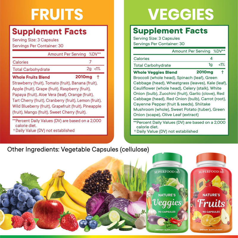 [Australia] - Superfood MD Fruits and Veggies Supplement - 90 Fruit and 90 Veggie Capsules - Supports Energy Levels, High Lycopene, Vitamins & Minerals -Made in The USA - 90 Count (Pack of 2) 90 Count (Pack of 2) 