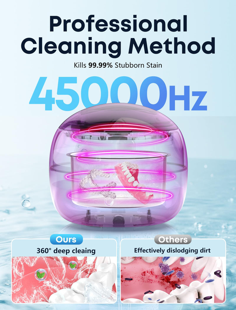 [Australia] - BEESHOP 2025 Ultrasonic Retainer Cleaner Machine – 45kHz Dental Pod for Retainers, Mouth Guards, Braces, Aligners & Jewelry, Denture Cleaner with 3 Modes, 200ml Capacity (White) White 