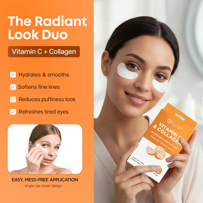 Clear Beauty Vitamin C & Collagen Under Eye Patches – Firming & Hydrating Eye Pads For Dark Circles & Puffiness – Dermatologist Tested, Anti-Aging Korean Skin Care – Clean Beauty, Non-GMO – 5 Pairs