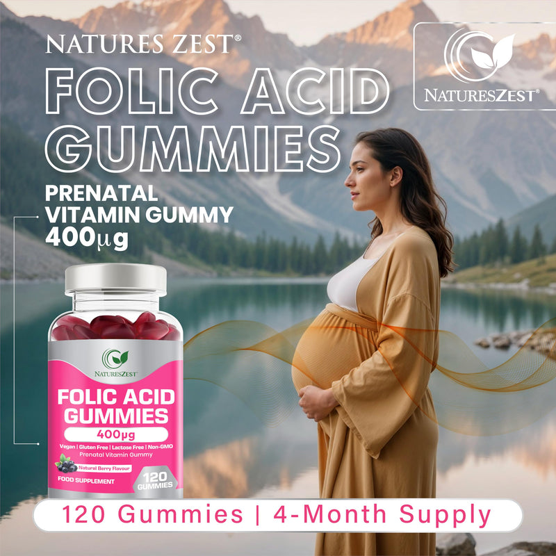 Folic Acid Gummies 400μg – 120 Chewable Gummies- High Strength Prenatal Vitamins for Women, Conception & Pregnancy Support |Vegan, Non-GMO | Fertility Supplements for Women | Natural Berry Flavour