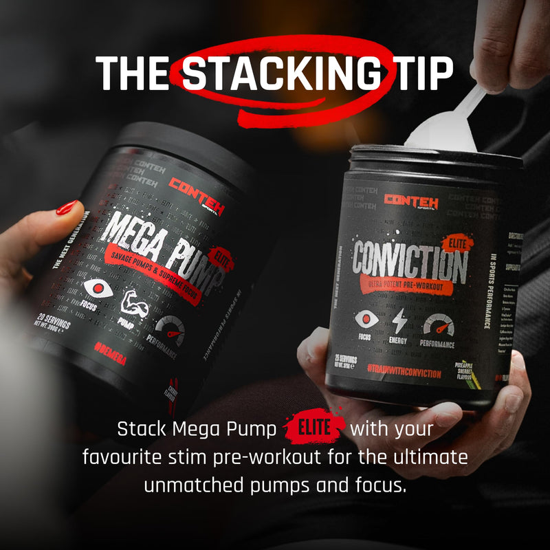 Conteh Sports Mega Pump Elite Pre-Workout - Stim-Free Pump Formula with L-Citrulline & Glycerol - Grape - 30 Servings One Size