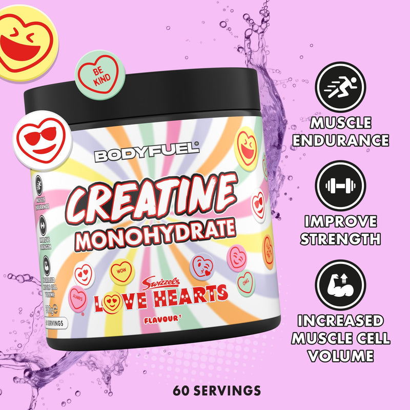 Applied Nutrition BodyFuel Creatine Monohydrate Powder, Increases High-Intensity Physical Performance, Swizzels Love Hearts (300g - 60 Servings)