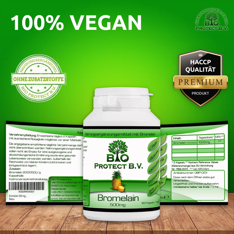 [Australia] - Bromelain 500 mg (2,000 F.I.P.) 120 capsules - Vegan without fillers and additives - 2000 GDU/g = 4000 F.I.P./g - Bio Protect - Pineapple Enzyme WITHOUT ADDITIVES! 