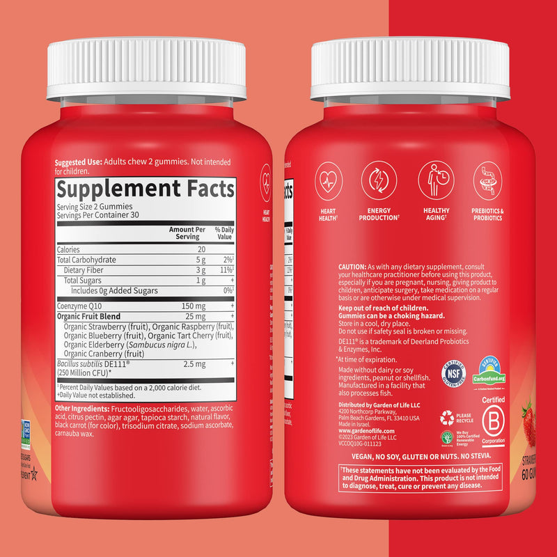 [Australia] - CoQ10 Gummies 150 mg, Coenzyme Q10 for Heart Health, Energy Production & Healthy Aging + Prebiotics & Probiotics for Digestion, Vitamin Code Non-GMO, Gluten-Free, 60 Strawberry Gummies, 30 Day Supply 60 Count (Pack of 1) 
