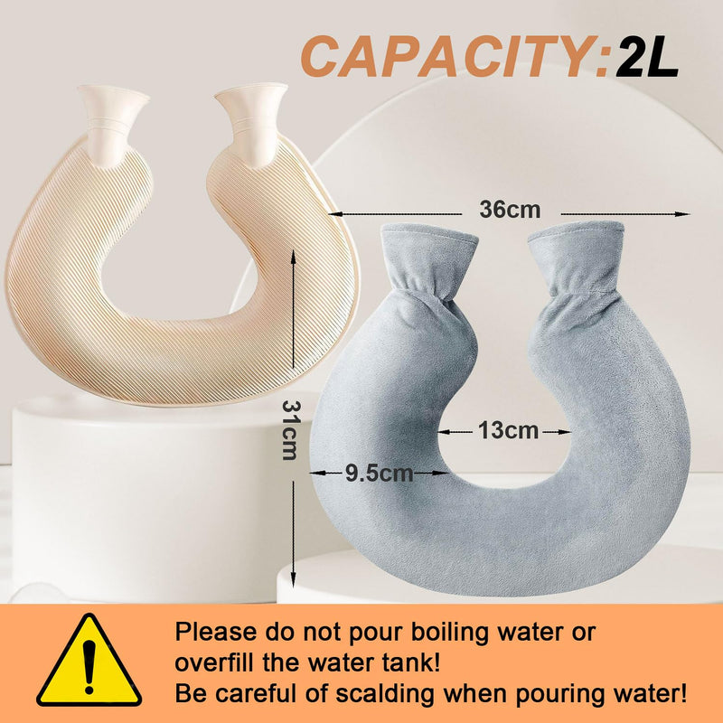 [Australia] - Hot water bottle neck, Vintoney 2L neck hot water bottle neck, shoulder & back pain neck pillow bed bottle ensures warmth comfort gift for women mother father with soft cover 2L capacity 