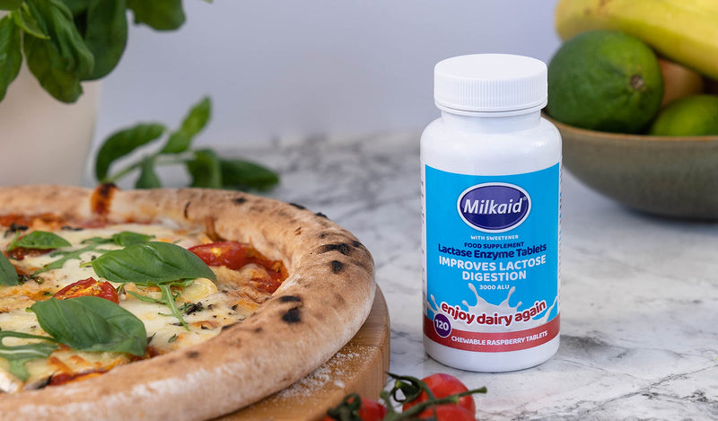[Australia] - Milkaid Lactase Enzyme Drops Tablets for Lactose Intolerance Relief | Prevents Gas, Bloating & Diarrhea | Dairy Digestive Supplement | 0.5 Fl Oz & 120 Raspberry Flavored Tablets 