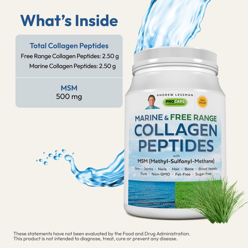 ANDREW LESSMAN ProCaps Marine Collagen Peptides with MSM Powder 30 Servings | Marine & Free Range Hydrolyzed Collagen Peptides, MSM, Collagen Protein Powder, Unflavored Formula 30 Servings (Pack of 1)