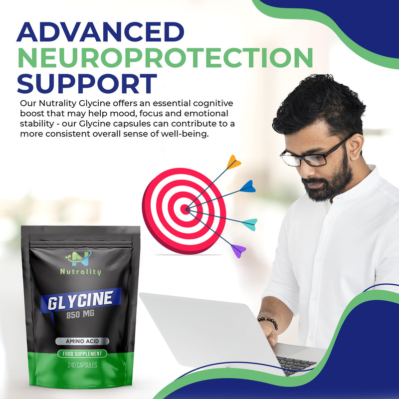 Glycine Supplement 850mg | 240 Vegetarian Capsules | Amino Acid for Neurotransmitter & Nervous System Support | Sleep Aid, Liver Detox, Muscle Recovery & Collagen Synthesis