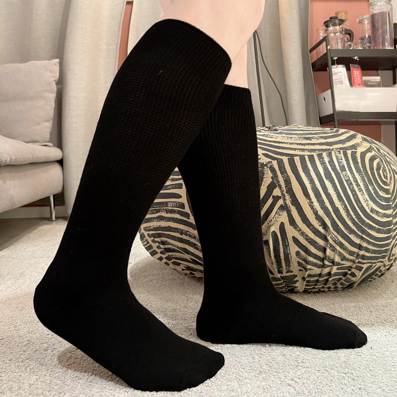 [Australia] - Diabetic Socks Extra Width Non Binding 3 Pairs Bariatric Sock Men Women Neuropathy Hospital Swollen Socks One Size Black-3pairs 