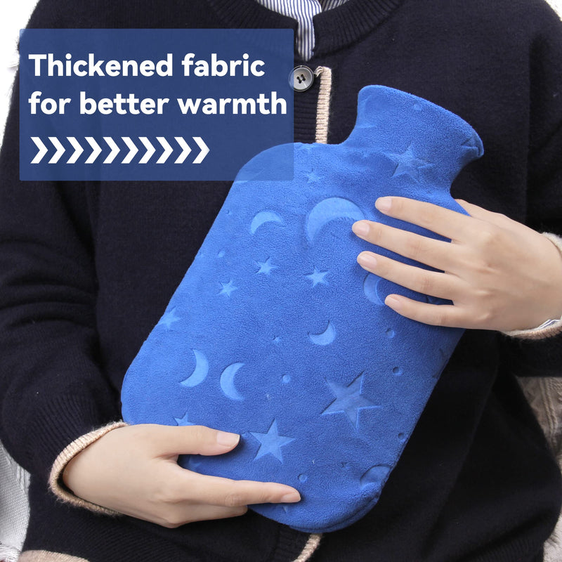 [Australia] - Hot Water Bottle with Soft Cover, 2L Hot Water Bag for Menstrual Cramps, Neck and Shoulder Pain Relief, Hot and Cold Therapies, Hand Feet Warmer, Blue 