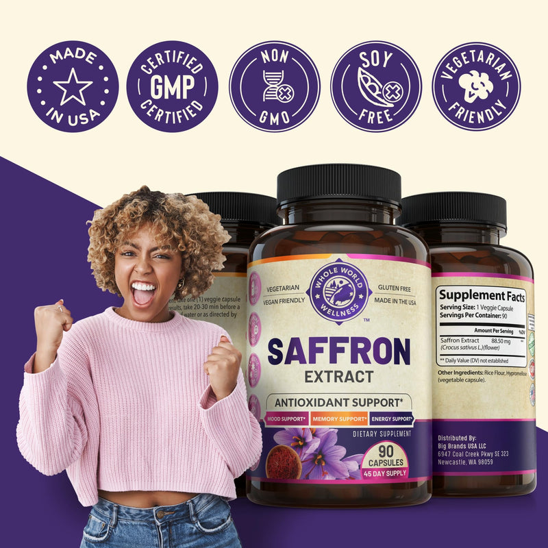 Womens Daily Multivitamins & Pure Saffron Extract Bundle (One Bottle Each). Collectively Supports Holistic Wellness, Boosted Energy, Uplifted Mood. USA Made.