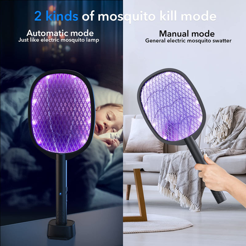 2 Pack Electric Fly Swatter 2 in 1 Bug Zapper Racket & Mosquito Zapper,4000V with USB Charging Base，Powerful Mosquito Swatter with 3 Layers of Safety Net Suitable for Indoor and Outdoor… 2 PACK