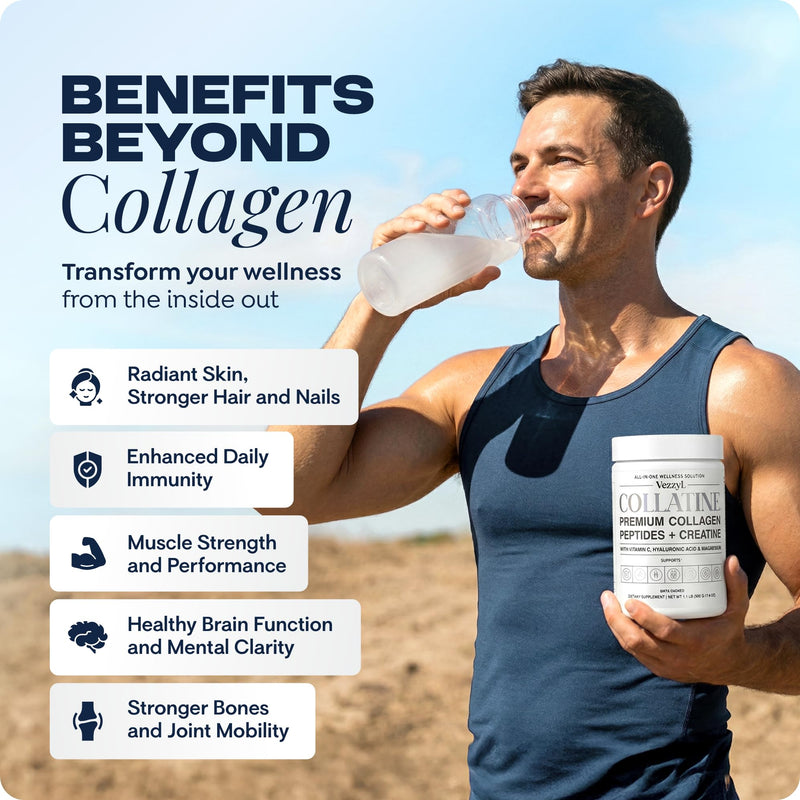 Collatine - Premium Collagen Peptides + Creatine with Vitamin C, Hyaluronic Acid and Magnesium for Skin, Hair, Nails, Bone & Joint, Muscle, Immune and Cognitive Aid (.55 LB (250 G/8.8 OZ) 8.8 Ounce (Pack of 1)