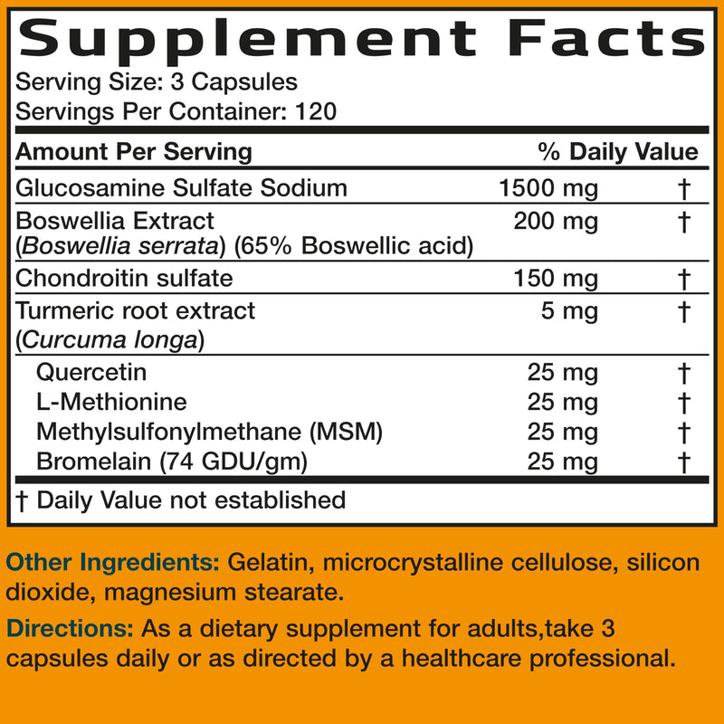 Bronson Glucosamine Chondroitin Turmeric & MSM Joint Support, 360 Capsules | Standardized Boswellia, Shellfish-Free Glucosamine, Mobility & Comfort Support, Non-GMO, Gluten-Free & Soy-Free 360 Count (Pack of 1)