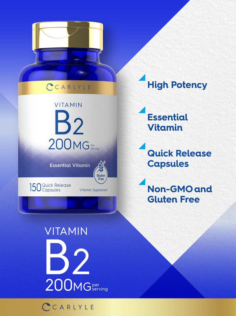 Carlyle Vitamin B2 200mg | 150 Count | Riboflavin | Non-GMO & Gluten Free Essential Supplement