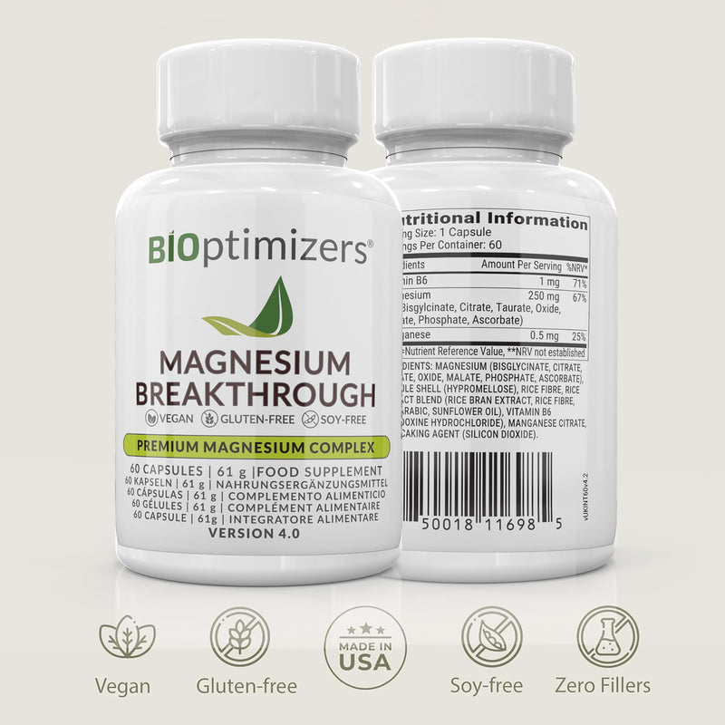 BIOptimizers Magnesium Breakthrough 4.0 7-in-1 Complex | 60 Vegan Capsules | High Strength Glycinate, Malate, Taurate & Citrate – Magnesium Supplements for Sleep, Anxiety & Leg Cramps 60 count (Pack of 1)