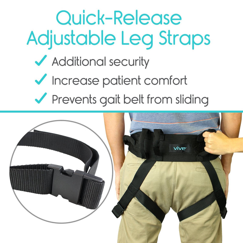 [Australia] - Vive Transfer Belt with Leg Loops - Medical Nursing Safety Gait Assist Device - Bariatrics, Pediatric, Elderly, Occupational and Physical Therapy - Long Strap and Quick Release Metal Buckle - 52 Inch Transfer Belt with Loops 
