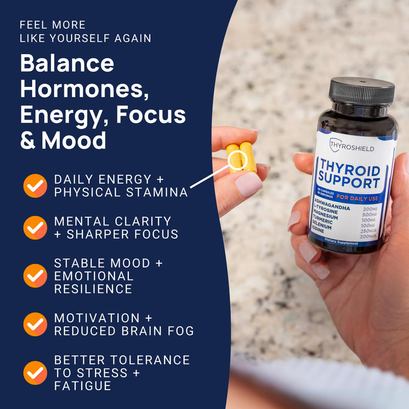 [Australia] - Thyroid Support, Pure Complex with Iodine, Ashwagandha, L-Tyrosine, Selenium, Thyroid Supplement for Women & Men, Energy, Hormone & Metabolism Support, cGMP, CoA Verified - 60 Capsules 