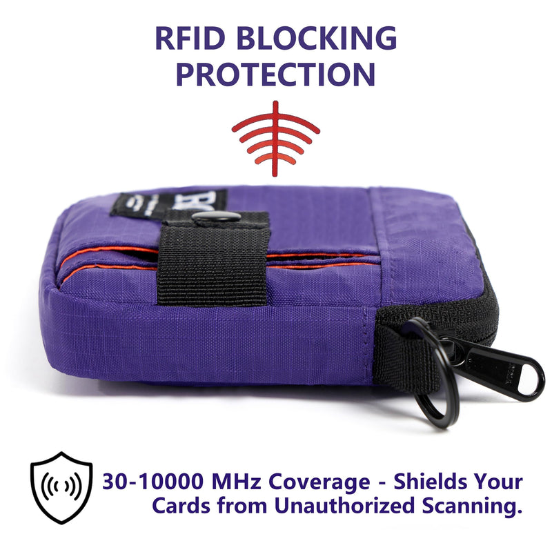 Rough Enough Travel Neck Wallet Pouch, RFID, Water-Resistant, Purple | Lightweight, YKK zipper, Bright Nylon Interior, 5 x 4 x 0.7 in, Multiple Card & Coin Pocket, Lanyard & Carabiner & Keychain