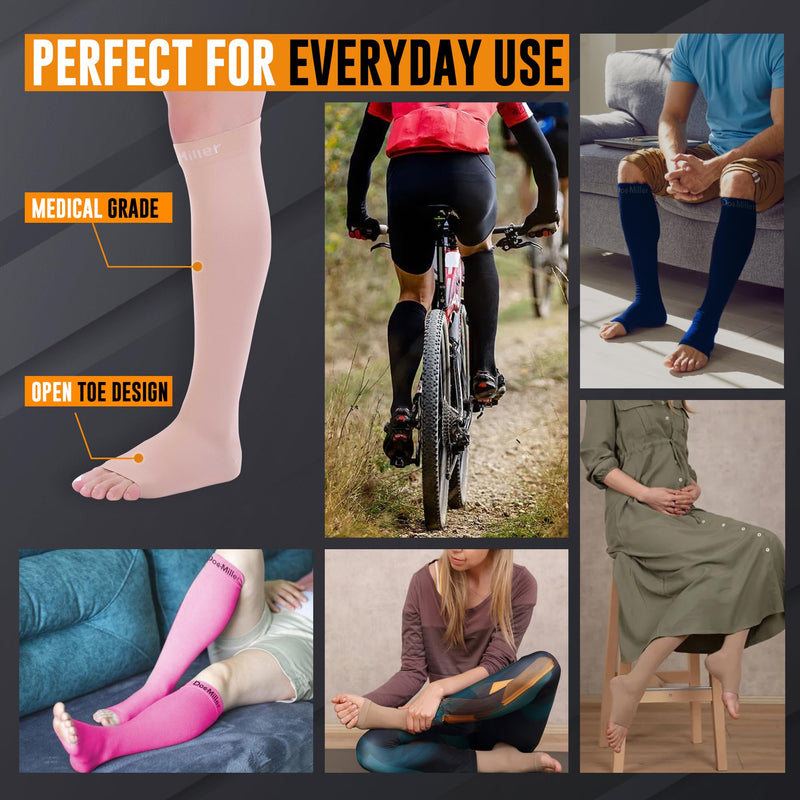 [Australia] - Doc Miller Open Toe Compression Socks for Men and Women, 15-20 mmHg, Calf Support Sleeves, Recovery Stockings, Wide Calf, Toeless Design, 1 Pair Medium Beige 