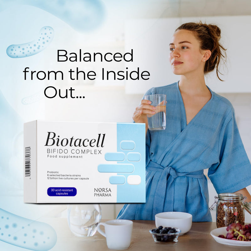 Biotacell Bifido Complex (30 Capsules) | 12 Billion CFU | 6 Bifidobacterium Strains with Acacia Fibre | Bloating & Digestive Support Probiotics for Women & Men | Prebiotics Gut Health Supplements