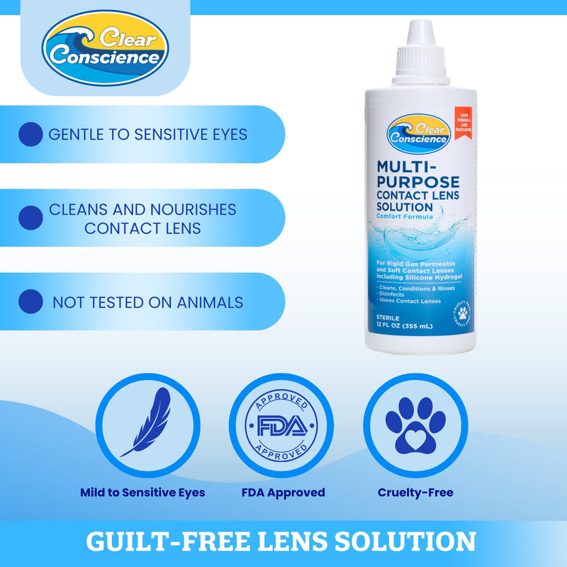 [Australia] - Cruelty-Free Contact Lens Solution 12oz - Multi Purpose Contact Solution & Contact Lens Cleaner - Eye Contact Solution, Sterile Isotonic Contact Lenses Solution by Clear Conscience 12 Fl Oz 1 