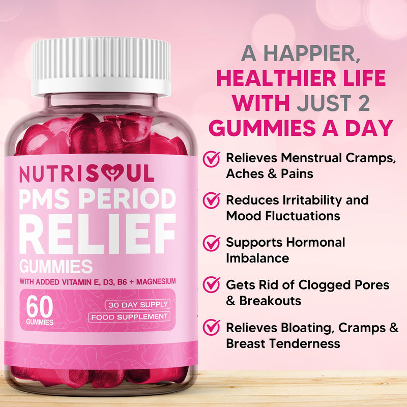 PMS Relief Gummies | Health Supplement for Women | 2000mg Magnesium with Vitamins B6, E, D3 & Dong Quai | Hormone Balance for Women | 60 Non-GMO, Vegan, Gluten Free with Chasteberry Extract
