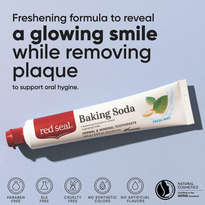 Red Seal Baking Soda Toothpaste - Fluoride-Free Herbal & Mineral Formula, Vegan-Friendly, Cruelty-Free, SLS and Paraben-Free, No Artificial Flavors, NATRUE Certified Natural, Dry Mouth Relief (2 Pack) 3.5 Ounce (Pack of 2) Natural Baking Soda