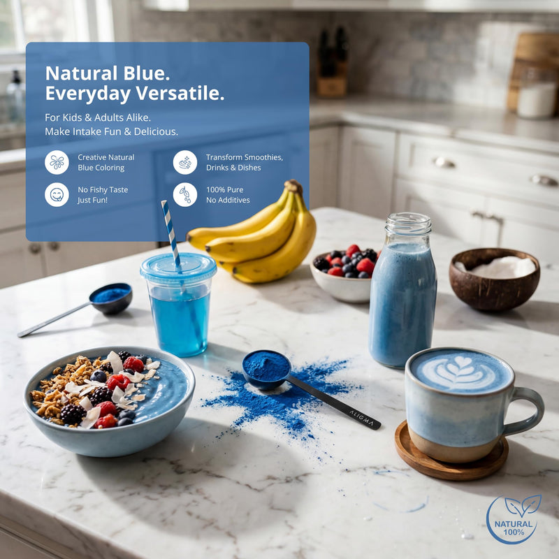 Aligma Organic Blue Spirulina Powder 75g | 100% Natural Phycocyanin for Smoothies – Vibrant Blue Food Colouring & Ingredient Rich in Protien | Resealable Package
