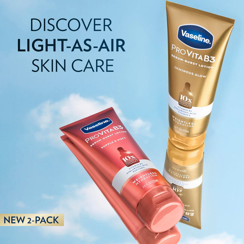 Vaseline Pro VitaB3 Skin Care Serum Burst for Healthy, Glowing Skin Luminous Glow & Supple & Soft 10x Antioxidant Power of Vitamin C with Vitamin B3, Hyaluronic Acid 7.5 fl oz 2Pk | Body moisturizer for dull-looking skin with Vitamins C, E, Niacinamide...