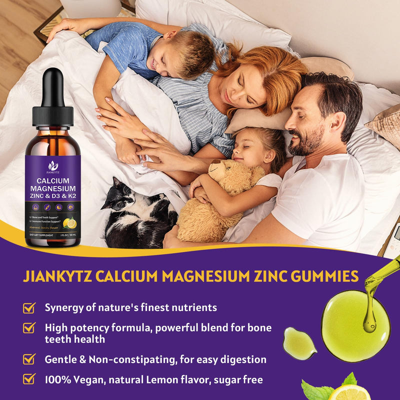 (4 Pack) Calcium Magnesium Zinc Liquid Drops for Women and Men - Bone & Teeth, Immune Support, Liquid Calcium Supplement with Magnesium Glycinate, Vitamin C D3 K2 B6, Lemon Flavor | Sugar Free 1 Fl Oz (Pack of 4)