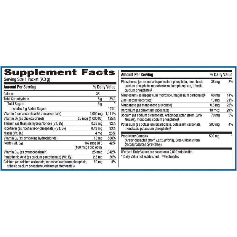 Emergen-C Immune+ Triple Action Immune Support Powder, Super Orange, 50 ct | BetaVia Triple Action, Vitamin D, B Vitamins, Zinc and Manganese, Energy Support, 50 Day Supply 1.03 Pound (Pack of 1)