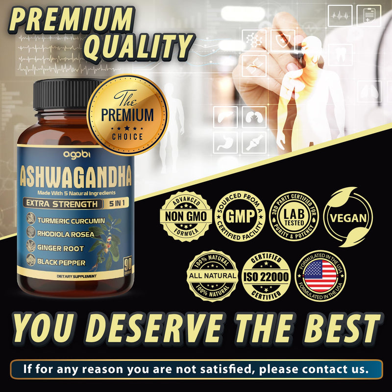 [Australia] - Ashwagandha Extract Capsule - Great Strength - 5in1 Blended Ginger, Turmeric, Rhodiola Rosea & Black Pepper - 90 Capsules for 3 Months - Strength, Spirit & Immune Support 