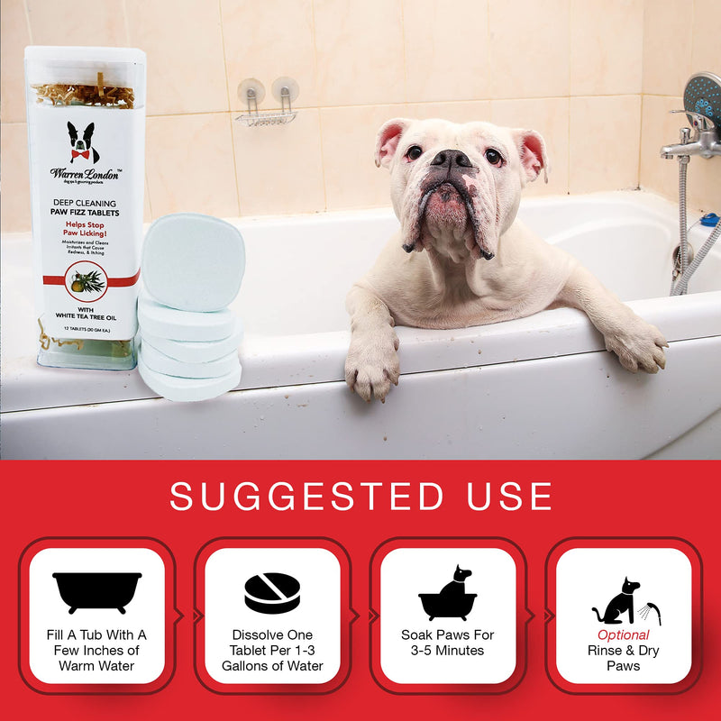 Warren London Deep Cleaning Paw Soak | Soothing Itchy Paw Relief for Dogs with Seaweed, Tea Tree Oil, & Aloe Vera | Anti Licking for Dogs Paws | 5 Minute Paw Spa Service at Home | Tablets & Spray 12 Tablets w/ Spray - PawsPlanet Australia