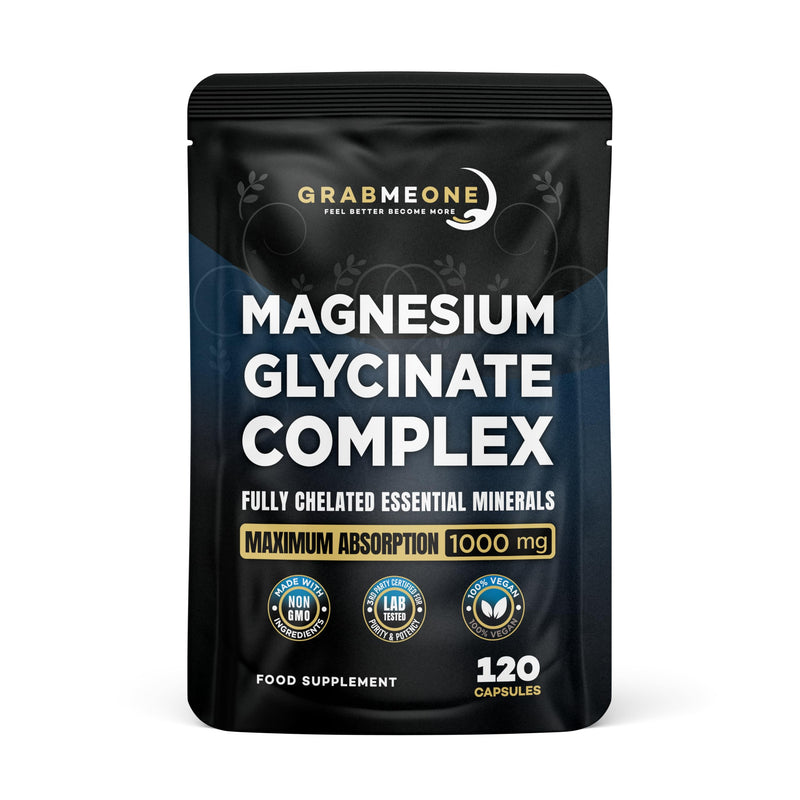 Magnesium Glycinate- 4-in-1 Complex -1000mg Supplements (Bisglycinate) Chelated Citrate & Malate (120) High Elemental dose Vegan Capsules, High Absorption 120