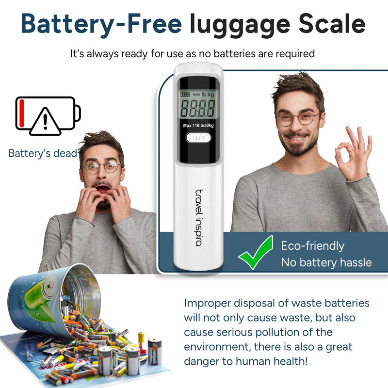 Travel Inspira TSA Approved Luggage Strap - Adjustable Length with Combination Lock and Luggage Scale Battery-Free 110 Pounds, Battery Included