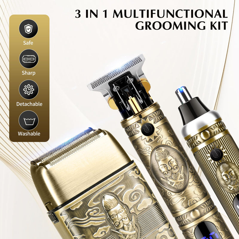 [Australia] - Electric Shaver Razor，T-Blade Beard Trimmer Nose Hair Trimmer Shaver Set,Cordless RechargeableBarber Clippers,Professional Hair Clippers Kit with LCD for Men Bronze 