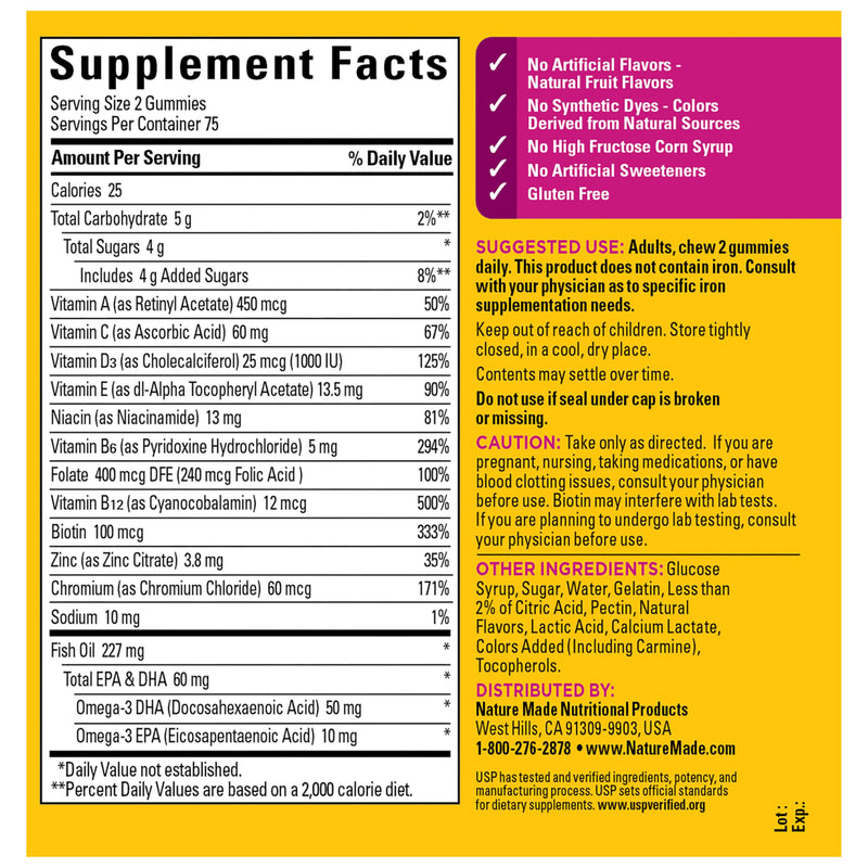 Nature Made Womens Gummy Multivitamins with Omega-3, 150 Gummies | Multivitamin for Women for Daily Nutritional Support, Strawberry, Lemon & Orange Flavors, 75 Day Supply 150 Count (Pack of 1)