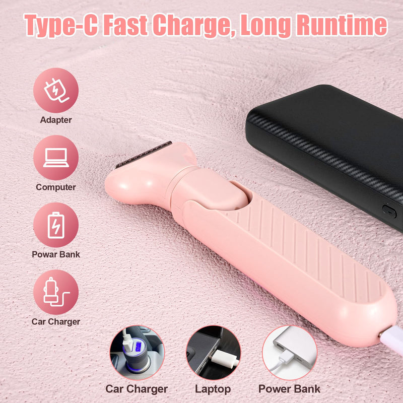 [Australia] - Bikini Trimmer for Women, 5 in 1 Rechargeable Electric Razors Waterproof Wet/Dry Use Body Hair Trimmer for Women & Men Pubic Hair, Private Area, Legs, Face, Nose, Eyebrow, Body (Pink) 