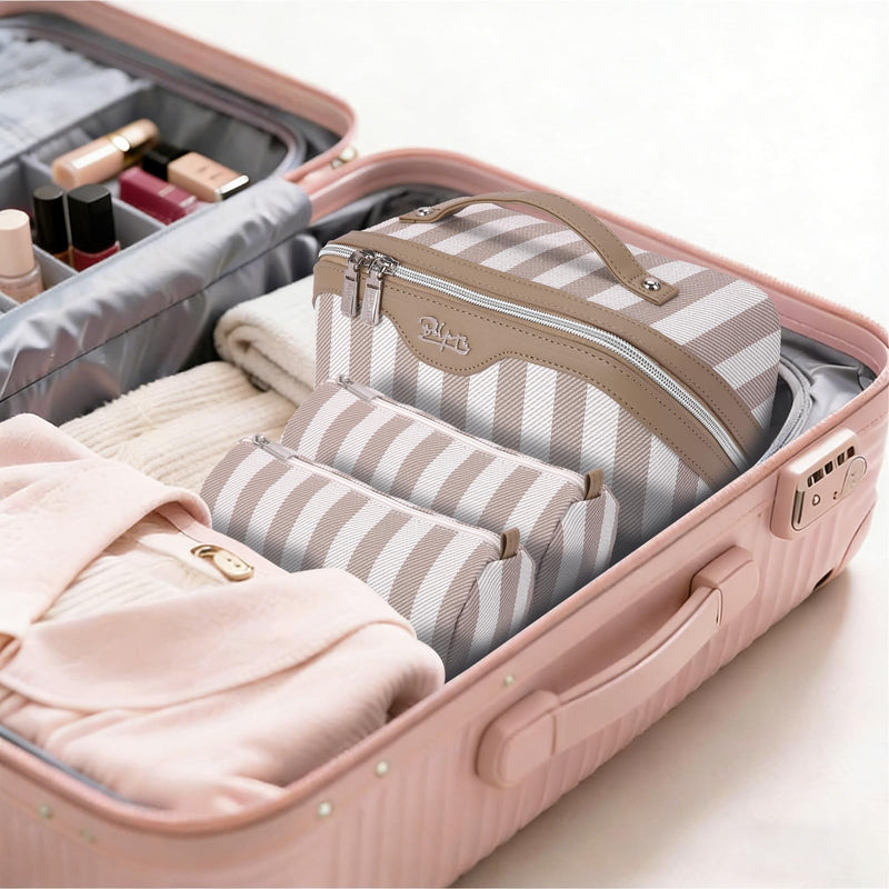 BOYATU Travel Makeup Bag Cosmetic Bags for Women: 3-Piece Makeup Bag Set (B-7-Apricot)