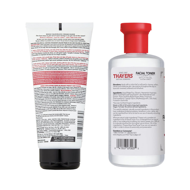 Smooth Skin Superstars: Magic Razorless Shave Cream with Shea Butter and Thayers Alcohol-Free Unscented Toner with Witch Hazel, Hair Removal Routine for Smooth and Bump-Free Skin All Over Body