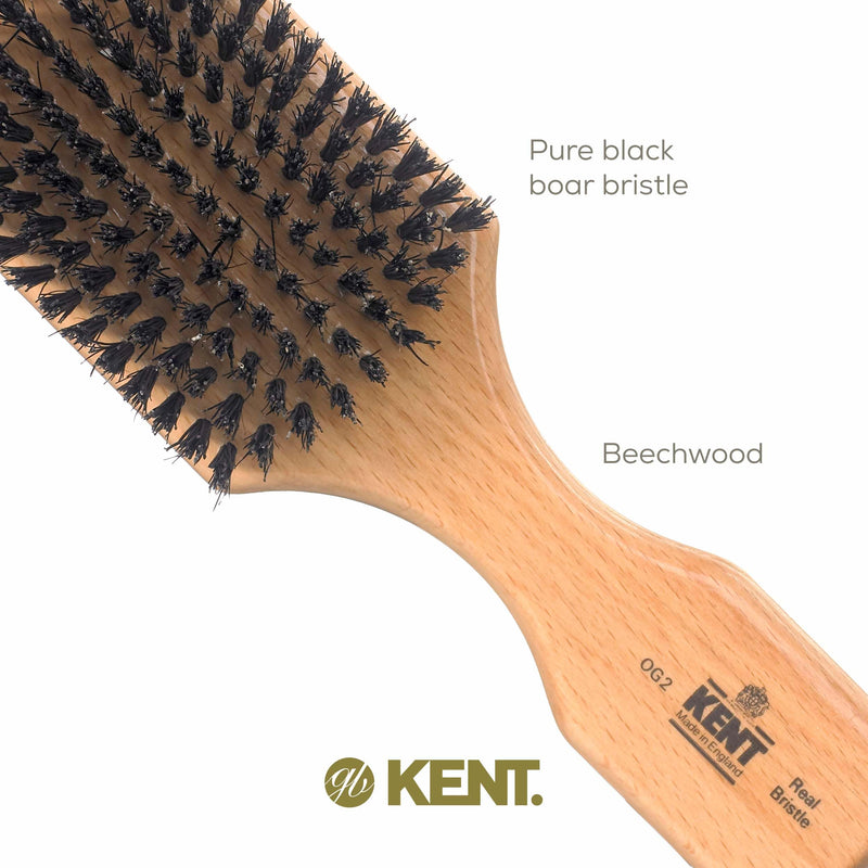 [Australia] - Kent OG2 Club Hair Brush, Small Boar Bristle Hair Brush for Men, Natural Boar Bristle Beard Brush for Men, Beechwood Kent Brush for Hair and Beards and Beard Straightener 