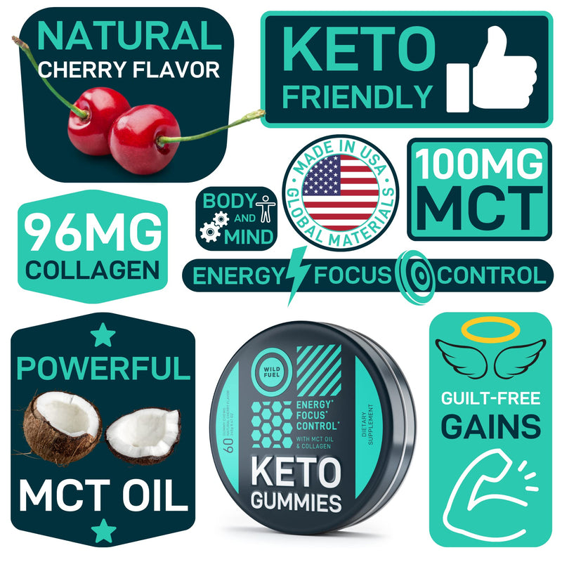[Australia] - MCT Oil Keto Gummies Collagen Metabolism Booster - Pre Workout Gummy Energy Chews Keto Candy - Physical and Mental Energy, Low Carb, Low Calorie - 60 Cherry Collagen Gummies For Women and Men MCT Oil Keto Gummies 