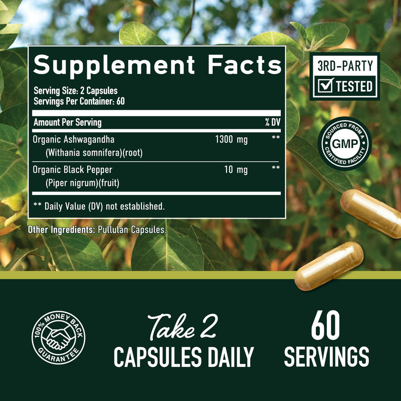 [Australia] - Smoky Mountain Naturals, LLC Ashwagandha Supplement 1300mg | High Absorption Adaptogen from Root Powder with Black Pepper | Non-GMO | 120ct, 2-Month Supply 