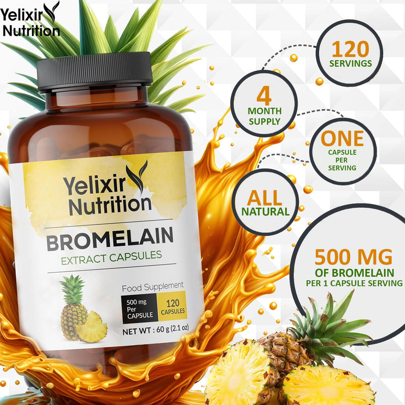 Bromelain Capsules 120 nos (2400 GDU/g), High Strength Digestive Enzyme Pineapple Extract